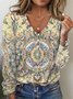 Women's Long Sleeve T-shirt Spring/Fall Red Geometric Printing V Neck Daily Going Out Vintage Top