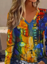 Women's Long Sleeve T-shirt Spring/Fall As Picture Abstract Printing Jersey V Neck Daily Going Out Casual Top