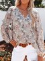 Women's Long Sleeve Shirt Spring/Fall Green Floral Split Joint V Neck Balloon Sleeve Daily Going Out Casual Top