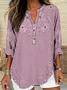 Women's Long Sleeve Blouse Spring/Fall Blue Floral Printing Cotton-Blend V Neck Daily Going Out Casual Top