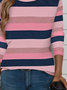 Women's Long Sleeve T-shirt Spring/Fall Pink Striped Printing Jersey Crew Neck Daily Going Out Casual Top