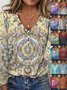 Women's Long Sleeve T-shirt Spring/Fall Red Geometric Printing V Neck Daily Going Out Vintage Top