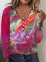 Women's Long Sleeve T-shirt Spring/Fall Red Geometric Printing V Neck Daily Going Out Vintage Top