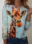 Women's Butterfly Flora Pattern Round Neck Long Sleeve T-Shirt