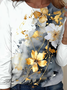 Women's Artistic Floral Pattern Crew Neck Long Sleeve Tee