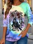 Halloween Women's Abstract Vintage Long Sleeve Crew Neck T-Shirt