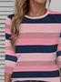 Women's Long Sleeve T-shirt Spring/Fall Pink Striped Printing Jersey Crew Neck Daily Going Out Casual Top