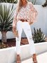 Women's Long Sleeve Shirt Spring/Fall Green Floral Split Joint V Neck Balloon Sleeve Daily Going Out Casual Top
