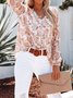 Women's Long Sleeve Shirt Spring/Fall Green Floral Split Joint V Neck Balloon Sleeve Daily Going Out Casual Top