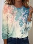 Women's Artistic Plant Gradient Pattern Round Neck Long Sleeve T-Shirt