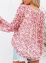 Women's Long Sleeve Shirt Spring/Fall Green Floral Split Joint V Neck Balloon Sleeve Daily Going Out Casual Top