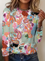 Regular Tops Daily Print Spring and Autumn Long Sleeve Round Neck T-Shirt