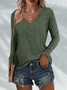 Women's Long Sleeve T-shirt Spring/Fall Green Plain Printing Jersey V Neck Daily Going Out Casual Top
