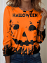 Halloween Women's Abstract Vintage Long Sleeve Crew Neck T-Shirt