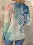 Women's Artistic Plant Gradient Pattern Round Neck Long Sleeve T-Shirt
