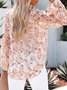 Women's Long Sleeve Shirt Spring/Fall Green Floral Split Joint V Neck Balloon Sleeve Daily Going Out Casual Top