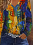 Women's Long Sleeve T-shirt Spring/Fall As Picture Abstract Printing Jersey V Neck Daily Going Out Casual Top