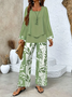 Women's Printing Floral Daily Going Out Two-Piece Set Green Casual Spring/Fall Top With Pants Matching Set