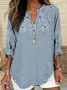 Women's Long Sleeve Blouse Spring/Fall Blue Floral Printing Cotton-Blend V Neck Daily Going Out Casual Top
