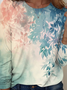 Women's Artistic Plant Gradient Pattern Round Neck Long Sleeve T-Shirt