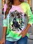 Halloween Women's Abstract Vintage Long Sleeve Crew Neck T-Shirt