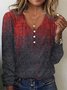 Women's Long Sleeve T-shirt Spring/Fall Red Geometric Printing V Neck Daily Going Out Vintage Top