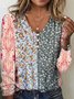 Women's Long Sleeve T-shirt Spring/Fall Red Geometric Printing V Neck Daily Going Out Vintage Top