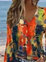 Women's Long Sleeve T-shirt Spring/Fall Orange Abstract Printing Jersey V Neck Daily Going Out Casual Top