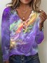 Women's Long Sleeve T-shirt Spring/Fall Red Geometric Printing V Neck Daily Going Out Vintage Top