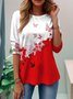 Women's Butterfly Flora Pattern Round Neck Long Sleeve T-Shirt