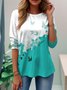 Women's Butterfly Flora Pattern Round Neck Long Sleeve T-Shirt