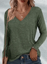 Women's Long Sleeve T-shirt Spring/Fall Green Plain Printing Jersey V Neck Daily Going Out Casual Top