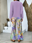 Women's Printing Floral Daily Going Out Two-Piece Set Purple Casual Spring/Fall Top With Pants Matching Set