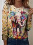Women's Butterfly Flora Pattern Round Neck Long Sleeve T-Shirt