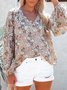Women's Long Sleeve Shirt Spring/Fall Green Floral Split Joint V Neck Balloon Sleeve Daily Going Out Casual Top