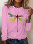 Regular Tops Daily Print Spring and Autumn Long Sleeve Round Neck T-Shirt