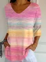 Women's Three Quarter Sleeve T-shirt Spring/Fall Pink Abstract Printing V Neck Daily Going Out Casual Top