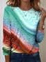 Women's Gradient Graphic Textured T-Shirt Vintage Style