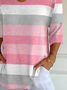 Women's Three Quarter Sleeve T-shirt Spring/Fall As Picture Striped Printing V Neck Daily Going Out Casual Top