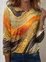 Women's Gradient Graphic Textured T-Shirt Vintage Style