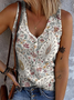 Cotton Casual Floral V Neck Tank Top