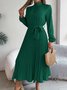 Women's Short Sleeve Summer Wine Red Plain Split Joint Stand Collar Daily Going Out Vintage Maxi A-Line Tank Dress