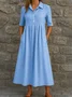 Linen Plain Shirt Collar Casual Dress With No