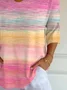 Women's Three Quarter Sleeve T-shirt Spring/Fall Pink Abstract Printing V Neck Daily Going Out Casual Top