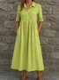 Linen Plain Shirt Collar Casual Dress With No