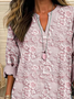 Women's Long Sleeve Blouse Spring/Fall Pink Floral Printing Cotton-Blend V Neck Daily Going Out Casual Top