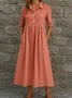 Linen Plain Shirt Collar Casual Dress With No
