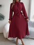 Women's Short Sleeve Summer Wine Red Plain Split Joint Stand Collar Daily Going Out Vintage Maxi A-Line Tank Dress