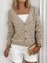 V Neck Casual Cotton Plain Sweater