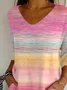 Women's Three Quarter Sleeve T-shirt Spring/Fall Pink Abstract Printing V Neck Daily Going Out Casual Top